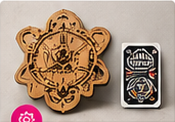 Laser-cut pieces, engraved items, labels and custom products.